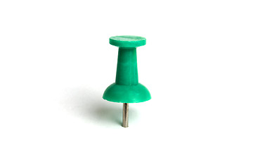 Image showing Green push pin isolated on white