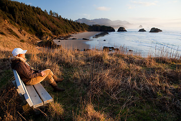 Image showing woman enjoying view at Oregon Coast