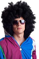 Image showing man wearing wig and sunglasses