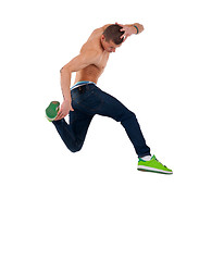 Image showing shirtless dancer jumps