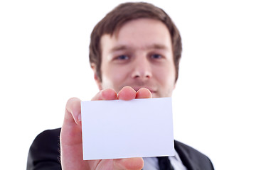 Image showing man handing a blank business card