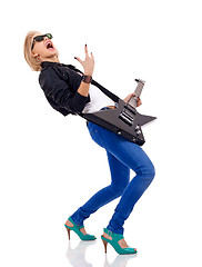 Image showing energic blond girl with guitar
