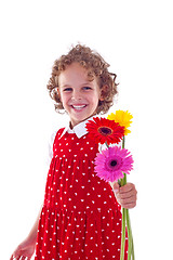 Image showing  little girl offering flowers