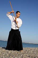 Image showing Serious man exercising aikido