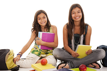 Image showing two young student sisters