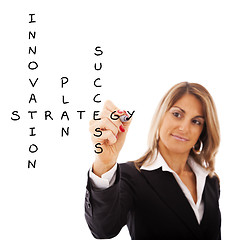 Image showing Businesswoman solving a strategy plan