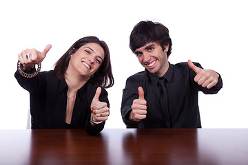 Image showing Men and woman gesturing OK