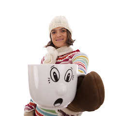 Image showing woman with her hot drink cup