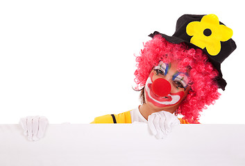 Image showing funny clown holding a banner