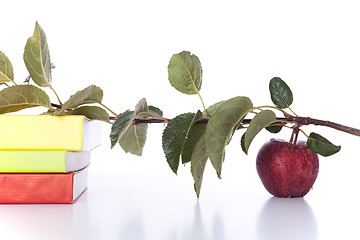 Image showing Books and a fresh apple