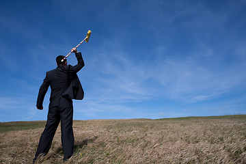 Image showing businessman cleaning the environment