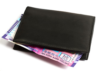 Image showing Black wallet with ten HK Dollars