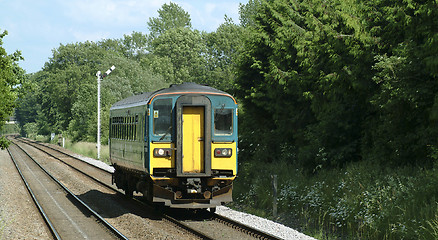 Image showing Single coach rural train in Britain