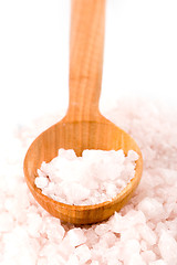 Image showing sea salt on a wooden spoon