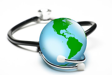 Image showing Earth enclosed by stethoscope