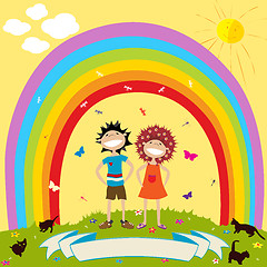 Image showing Children and rainbow