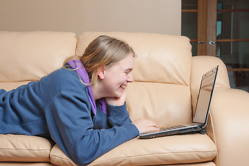 Image showing teenage woman with laptop