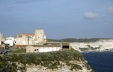 Image showing Old City Bonifacio overlooking limestone cliffs Corsica