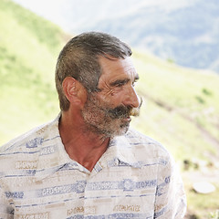 Image showing Elederly man with moustaches profile view