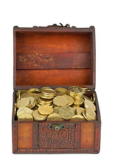 Image showing Treasure: wooden chest with golden coins