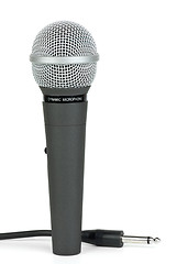 Image showing Professional dynamic microphone and cable with jack near