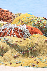 Image showing Colorful fishing nets in the port 