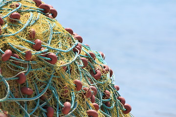 Image showing Colorful fishing nets in the port 