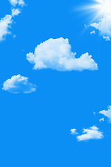 Image showing Blue sky and white clouds with sunny rays