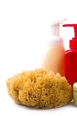 Image showing natural sponge and cosmetics