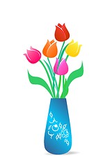 Image showing  illustration of beautiful vase with tulips is isolated on white