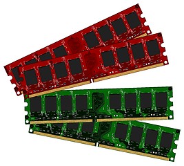 Image showing Two set DDRII modules red and green