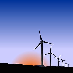 Image showing Realistic illustration wind generators of sunrise