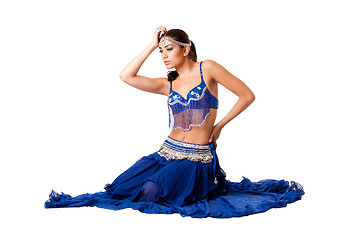 Image showing Belly dancer sitting in blue dress