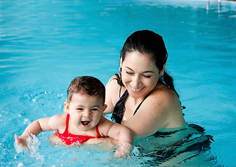 Image showing Mother teaching baby swimming
