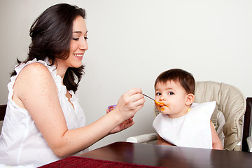 Image showing Infant eats messy