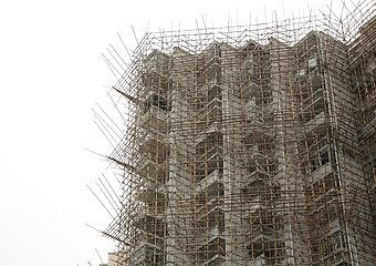 Image showing bamboo scaffolding in construction site