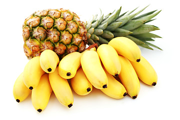 Image showing banana bunch with pineapple