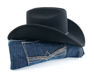 Image showing Cowboy hat and blue jeans
