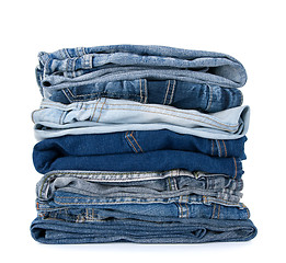 Image showing Stack of blue denim clothes