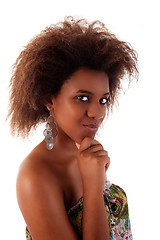 Image showing beautiful black  woman, with a curious look