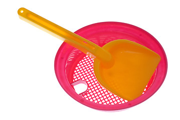 Image showing Yellow and pink sandbox toys