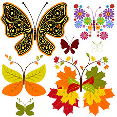 Image showing Set abstract floral butterflies