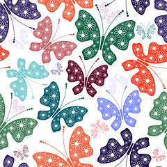 Image showing Seamless white floral pattern with butterflies 