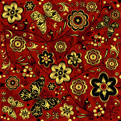 Image showing Red-gold-black seamless vintage pattern