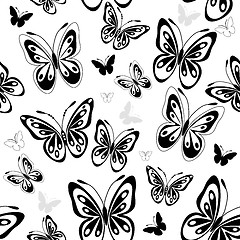 Image showing Repeating white pattern with butterflies