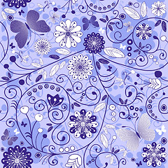 Image showing Seamless floral violet-blue pattern