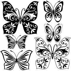 Image showing Set black and white butterflies 