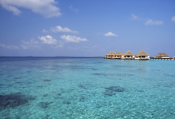 Image showing water bungalows at the sea and sky background