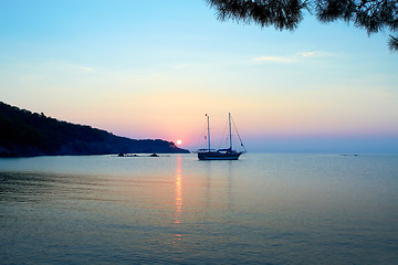 Image showing Alone ship at sunset