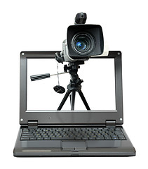 Image showing laptop with video camera on tripod